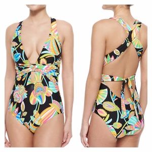 TRINA TURK | Tahitian Floral One Piece Swimsuit Multi Cross Back